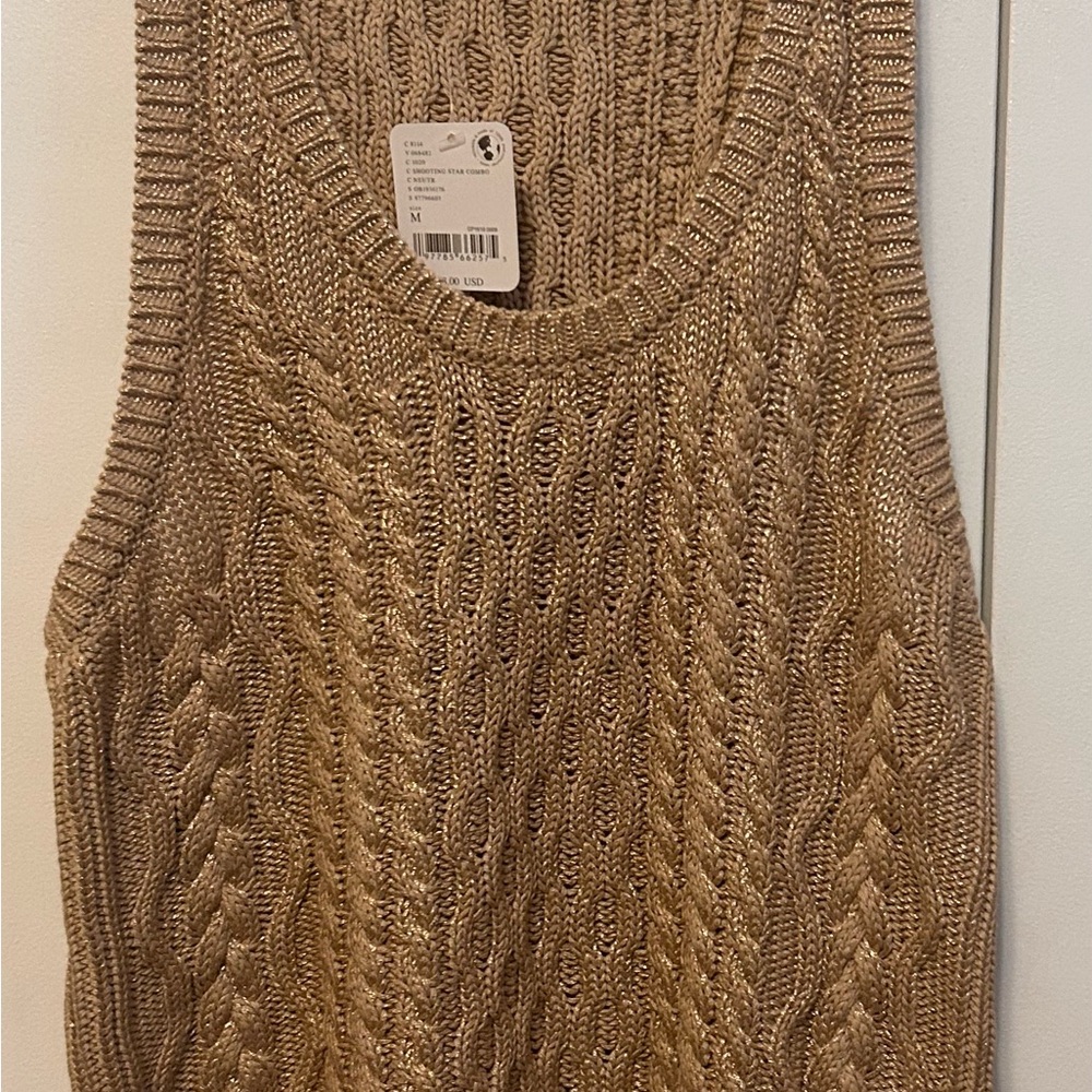 Free People High Tide Metallic Gold Cable Knit Sweater
